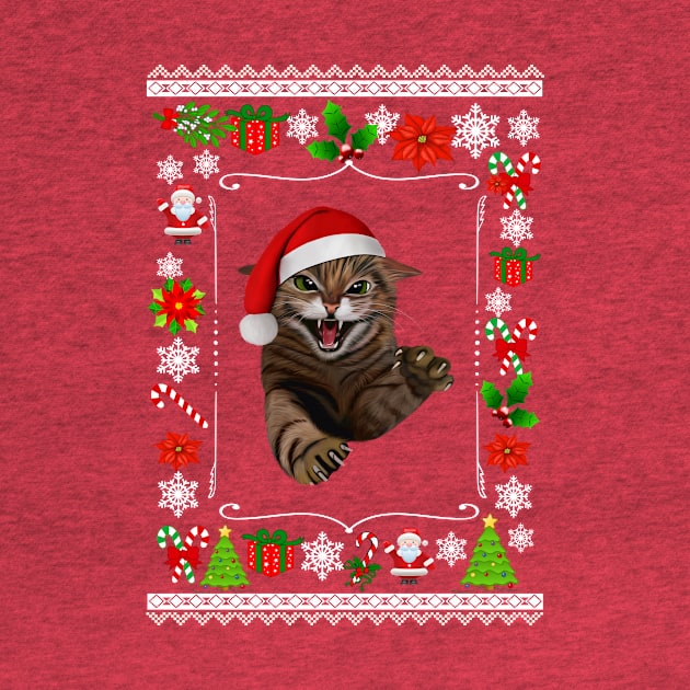 Christmas gifts for cat lovers Ugly xmas Angry Cat Sweater by AwesomePrintableArt